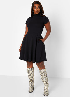 Win Me Over Turtleneck Mini Skater Dress W. Pockets