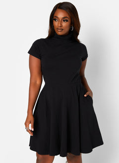 Win Me Over Turtleneck Mini Skater Dress W. Pockets
