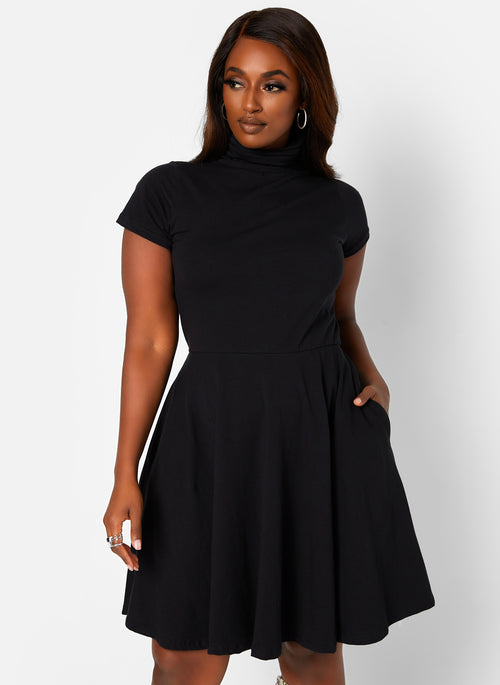 Win Me Over Turtleneck Mini Skater Dress W. Pockets