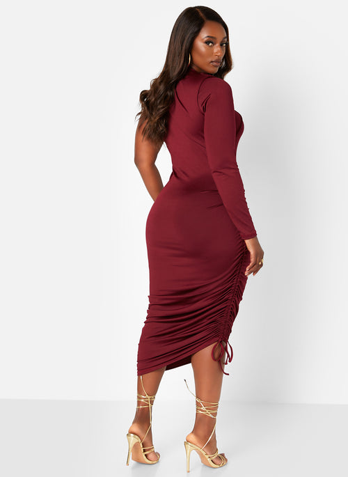 Burgundy Ruched Bodycon Midi Dress Plus Sizes
