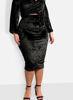 Wrapped In Your Love Crushed Velvet Bodycon Midi Skirt