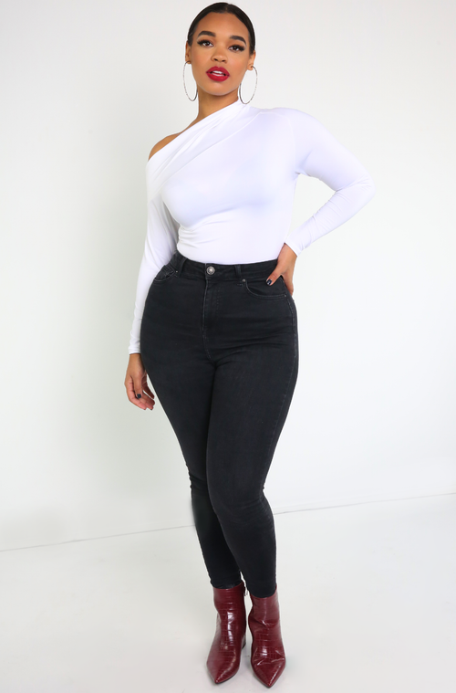 White Drop Shoulder Bodysuit Plus Sizes