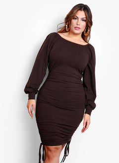 Love Don't Cost A Thing Ruched Mini Dress - Brown
