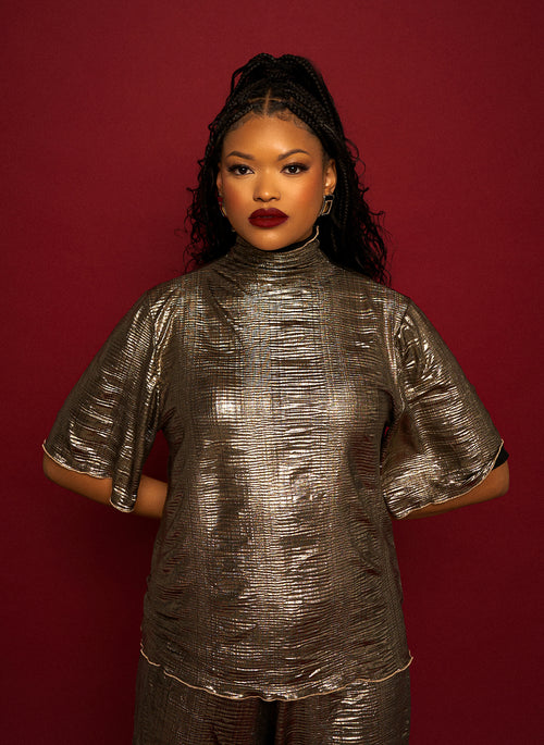 Joy Liquid Metal Oversized Top