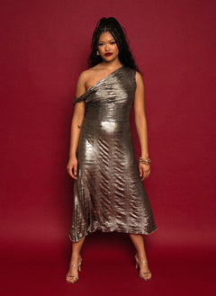 Yule Liquid Metal Slip Midi Dress