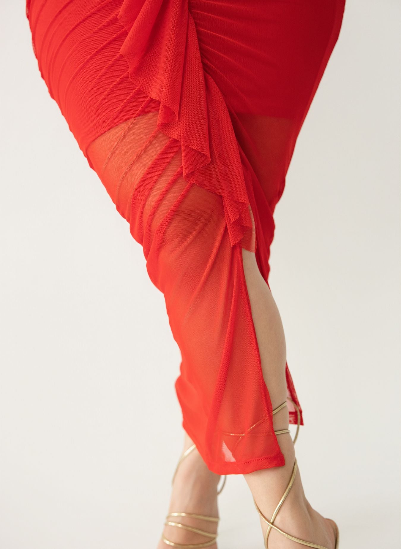 Lenia Ruched Mesh Bodycon Midi Dress