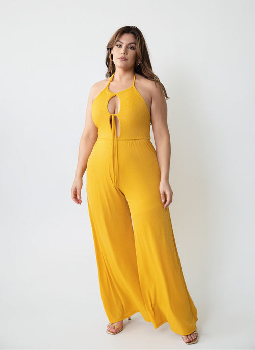 Sophy Halter Slinky Wide Leg Jumpsuit