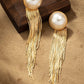 Pearl Stud w. Detachable Chains Tassel Earrings