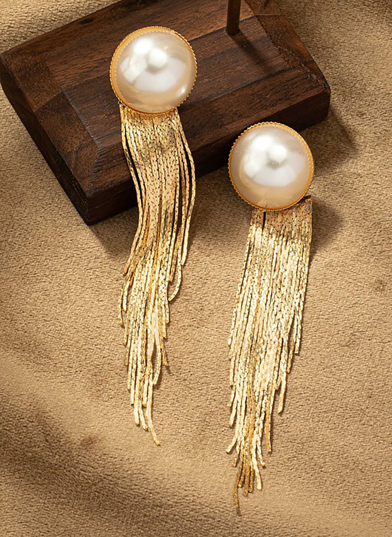 Pearl Stud w. Detachable Chains Tassel Earrings
