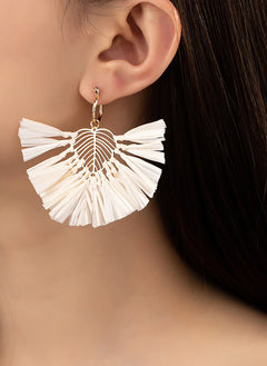 Straw Leaf Drop Earrings