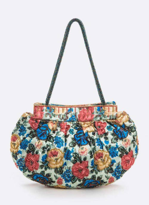 Flower Seed Beads Embellished Soft Shoulder Bag