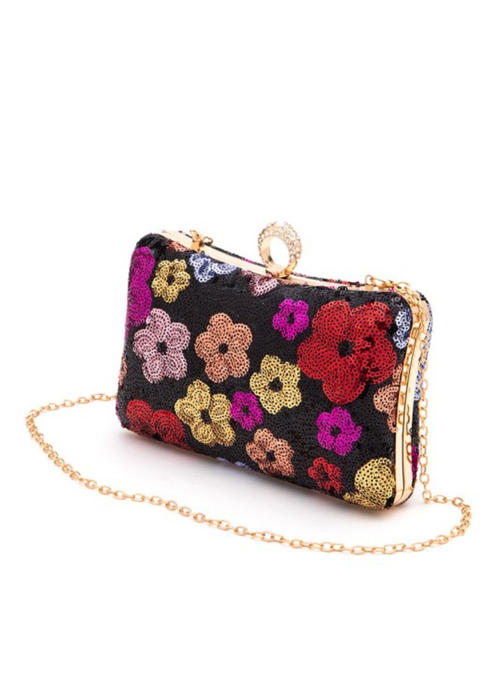 Sequins Flower Statement Box Clutch Bag