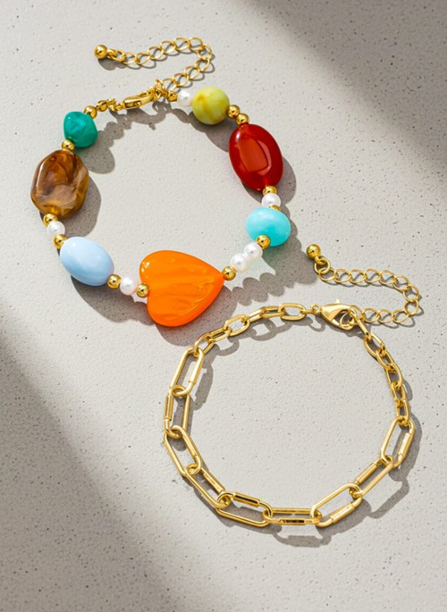 Color Pop Heart & Resin Bead Bracelet Set