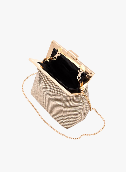 Top Handle Rhinestone Soft Clutch Bag