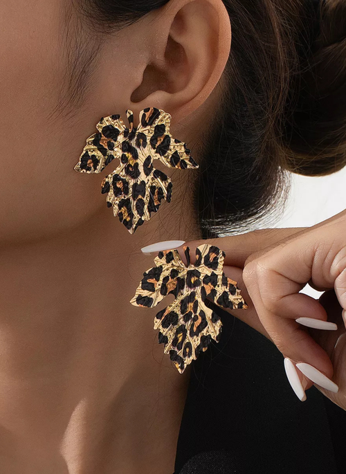 Alloy Leopard Print Leaf Earrings