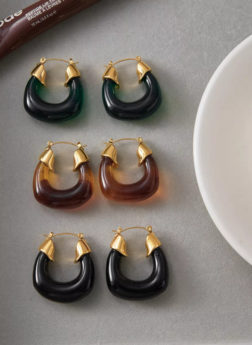 Resin Hoop Earrings with Gold Accents