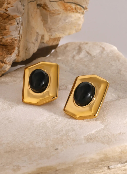 18K Gold-Plated Stainless Steel Agate Earrings