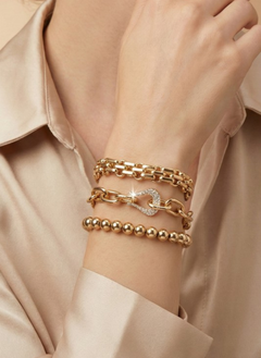 Gold Layered Chain & Bead Bracelet Set