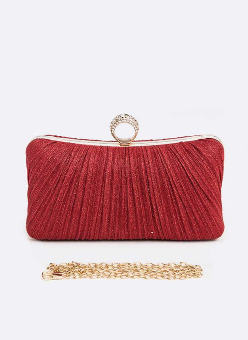 Pleated Metallic Box Clutch Bag