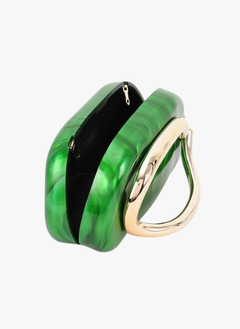 Gold Iconic Handle Marble Resin Box Clutch