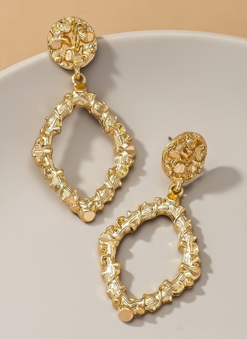 rough textured diamond shape drop earrings