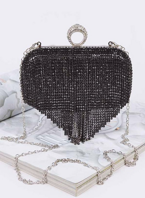 Fringe Rhinestone Convertible Clutch Bag