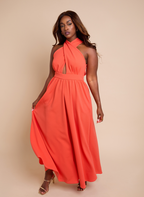 Eleanor Keyhole Skater Maxi Dress w. Pockets - Coral