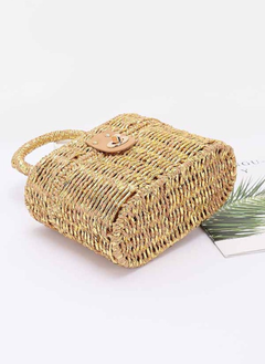 Faux Straw Metallic Top Handle Box Clutch Bag