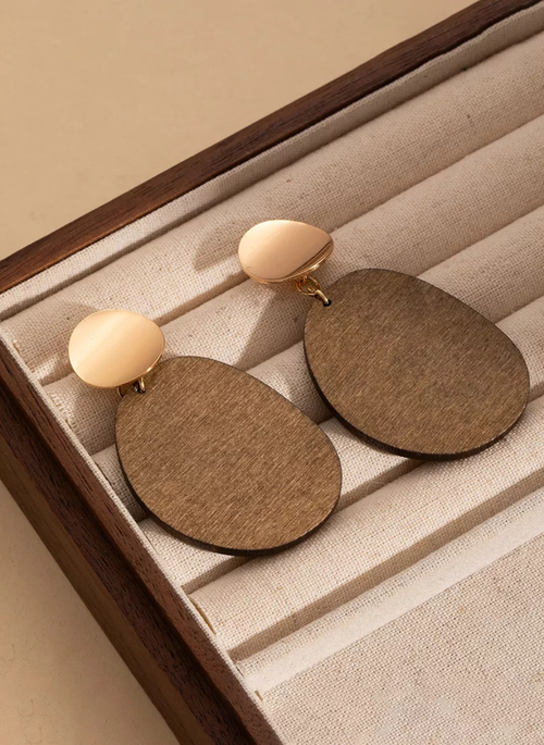 18K Gold-Plated Geometric Wood Drop Earrings