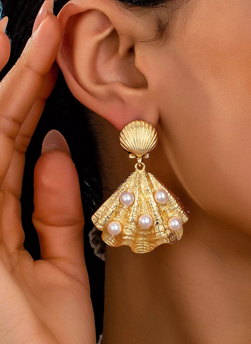 18K Gold-Plated Shell Pearl Drop Earrings