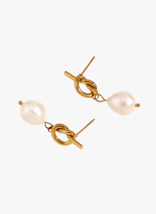 18K Gold Plated Baroque Pearl Knot Earrings