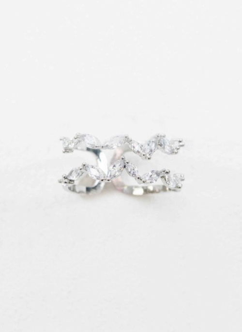 Stone Double Layer Adjustable Ring | Silver