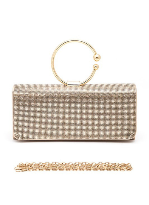 Circle Handle Rhinestone Clutch Bag