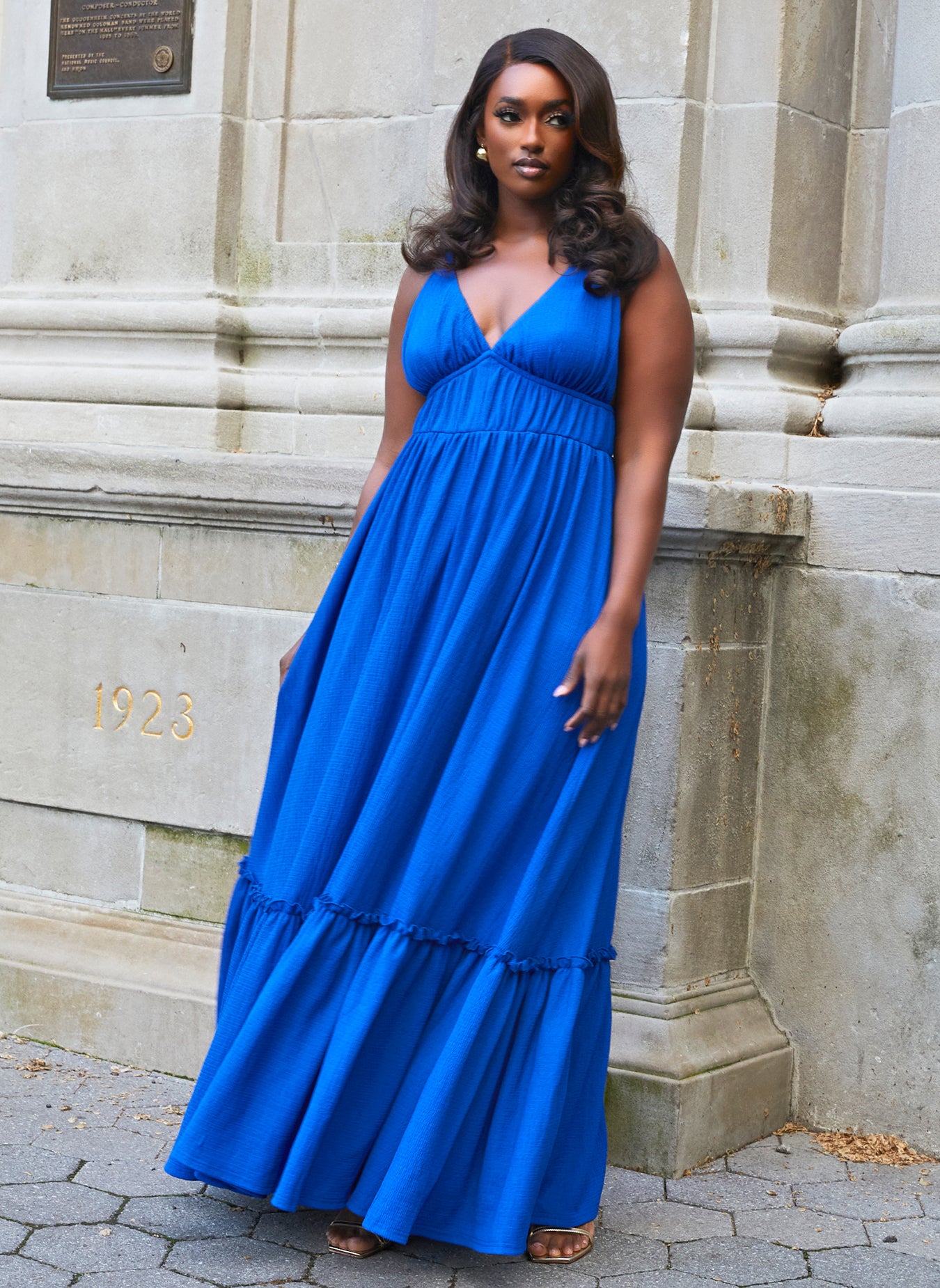 Sasha Tiered Maxi A Line Dress - Royal Blue