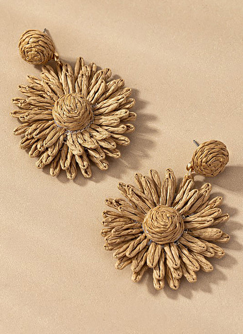 Straw Flower Drop Earrings