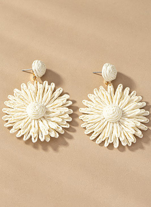 Straw Flower Drop Earrings