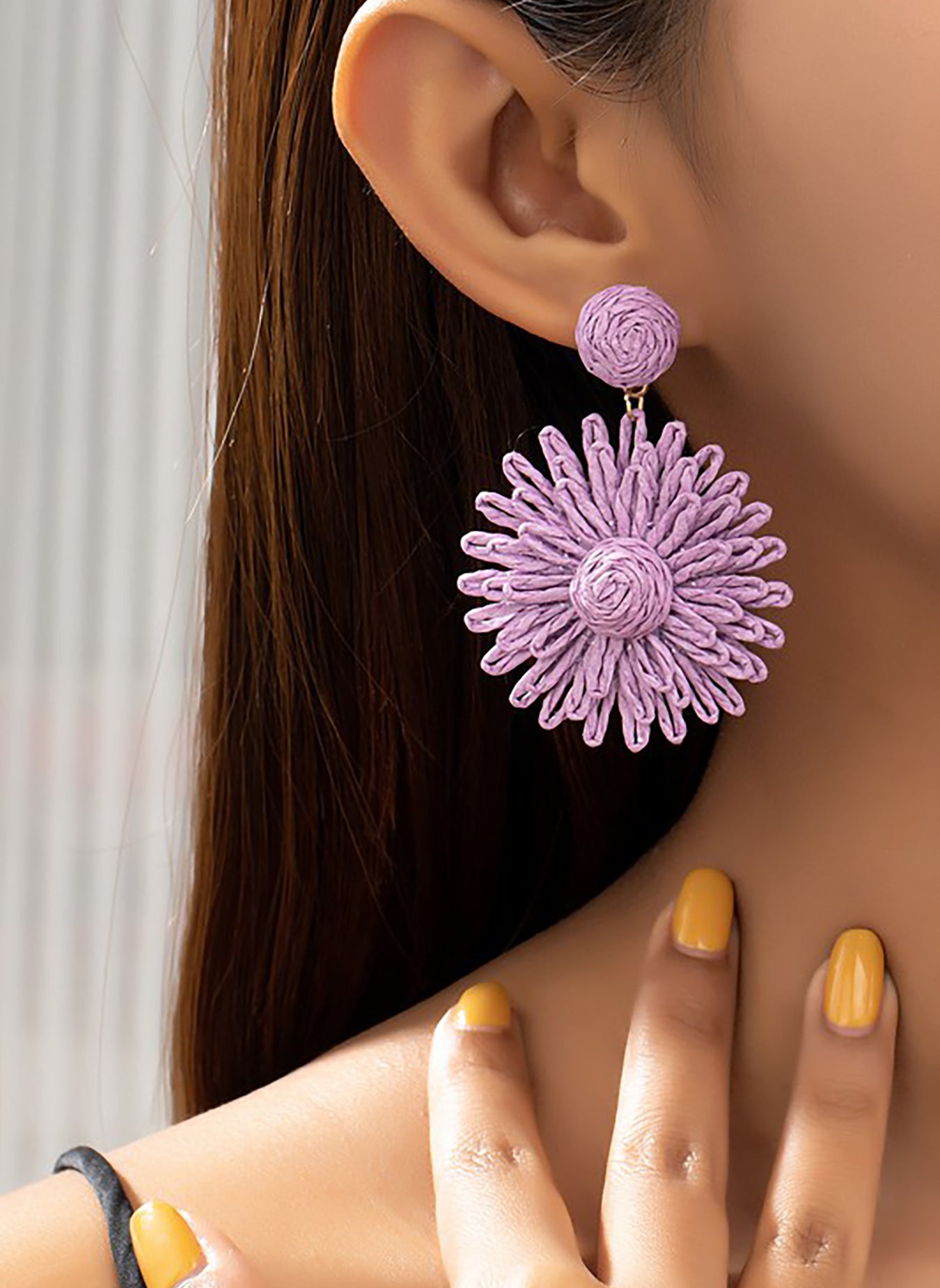 Straw Flower Drop Earrings