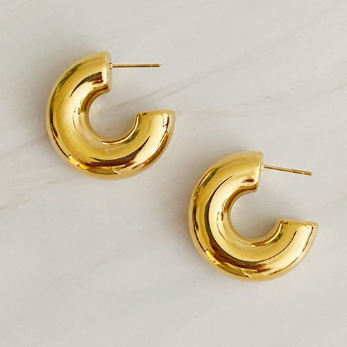 18K Gold Plated Polished Hollow Hoop Earrings