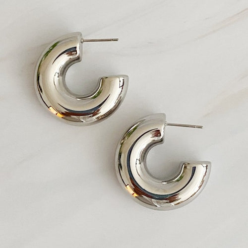 18K Gold Plated Polished Hollow Hoop Earrings