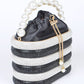 Faux Pearl Handle Rhinestone Statement Bucket Clutch