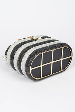 Faux Pearl Handle Rhinestone Statement Bucket Clutch