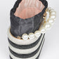 Faux Pearl Handle Rhinestone Statement Bucket Clutch