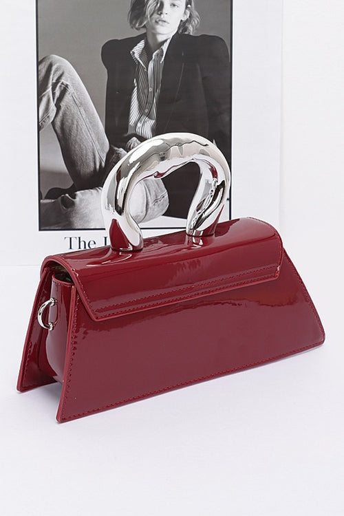 Silver Handle Patent Leather Swing Bag