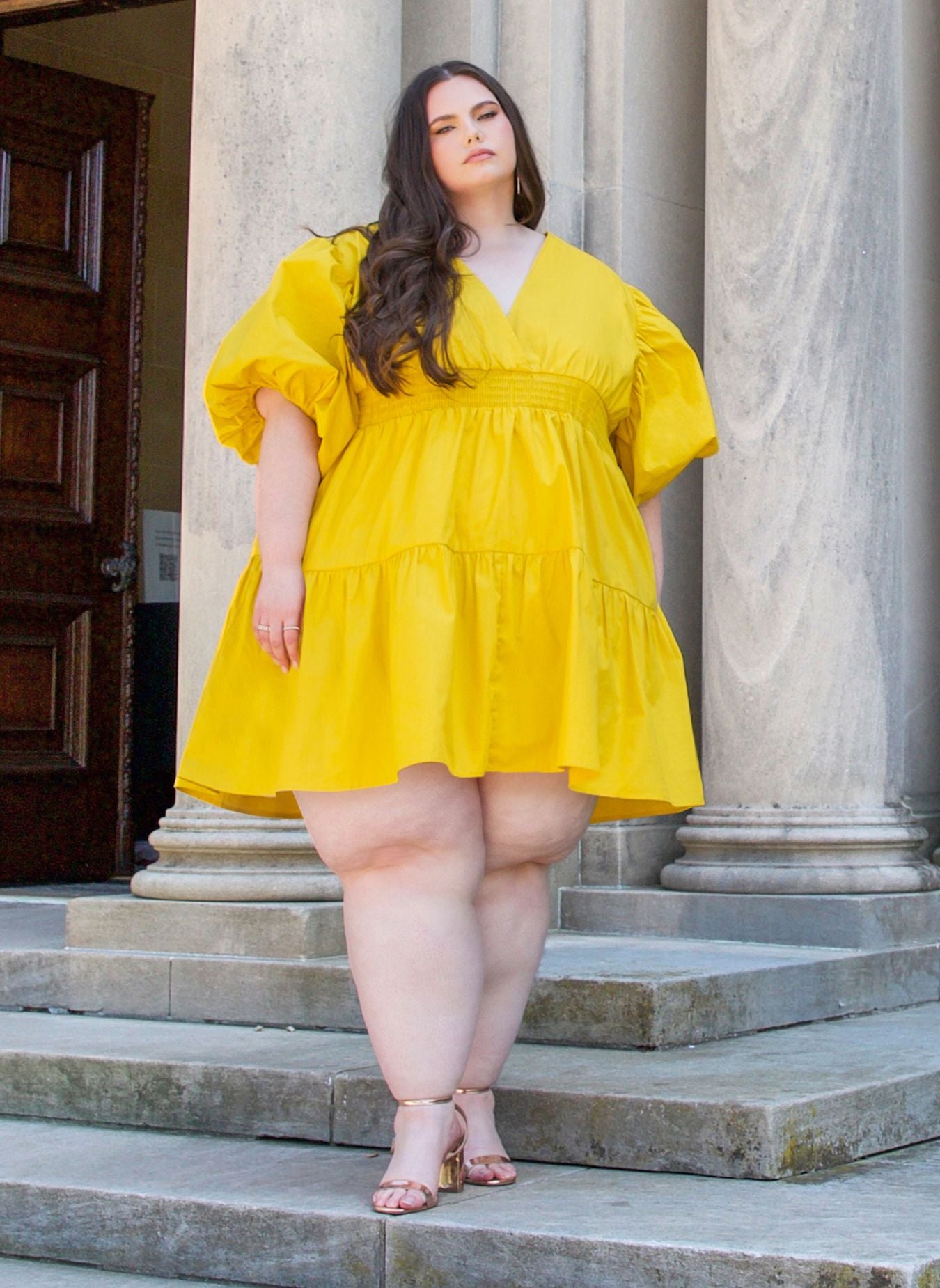 Evie Puff Sleeve Mini Skater Dress W. Pockets  - Mustard