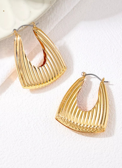 18K Gold-Plated Alloy Ribbed Triangular Hoop Earrings