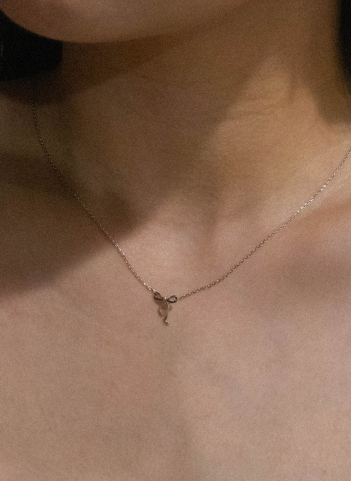 Curled Bow Charm Necklace | Silver