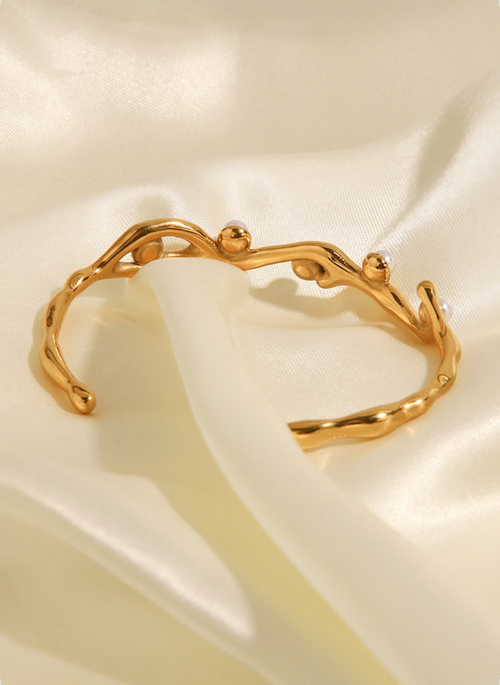 Inlaid Synthetic Pearl Open Bracelet