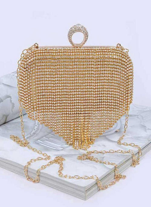 Fringe Rhinestone Convertible Clutch Bag