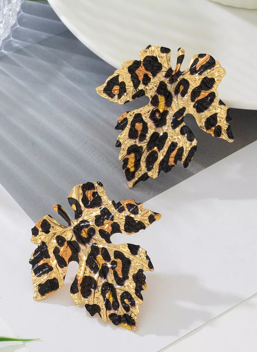 Alloy Leopard Print Leaf Earrings