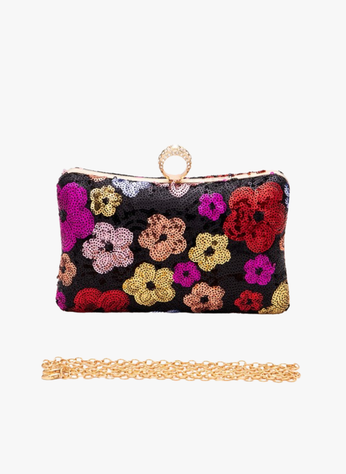 Sequins Flower Statement Box Clutch Bag